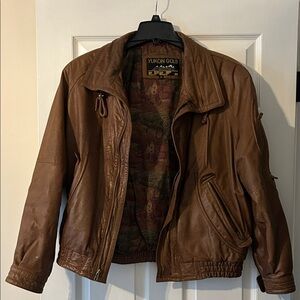 Men's Tan Leather Bomber Jacket